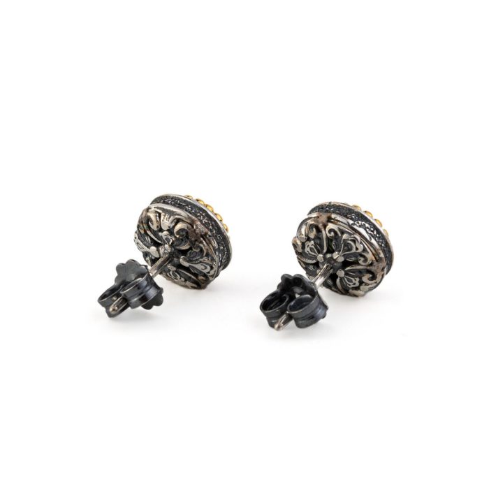 Byzantine Stud Earrings with Aquamarine - Sterling Silver 925 Gold Plated - Image 3