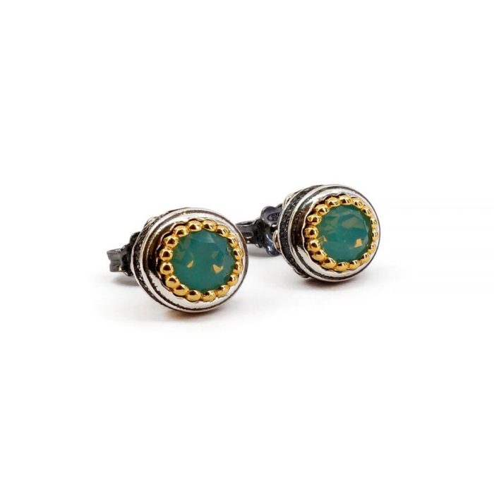 Byzantine Stud Earrings with Pacific Opal Swarovski Stone - Sterling Silver 925 Gold Plated - Image 1
