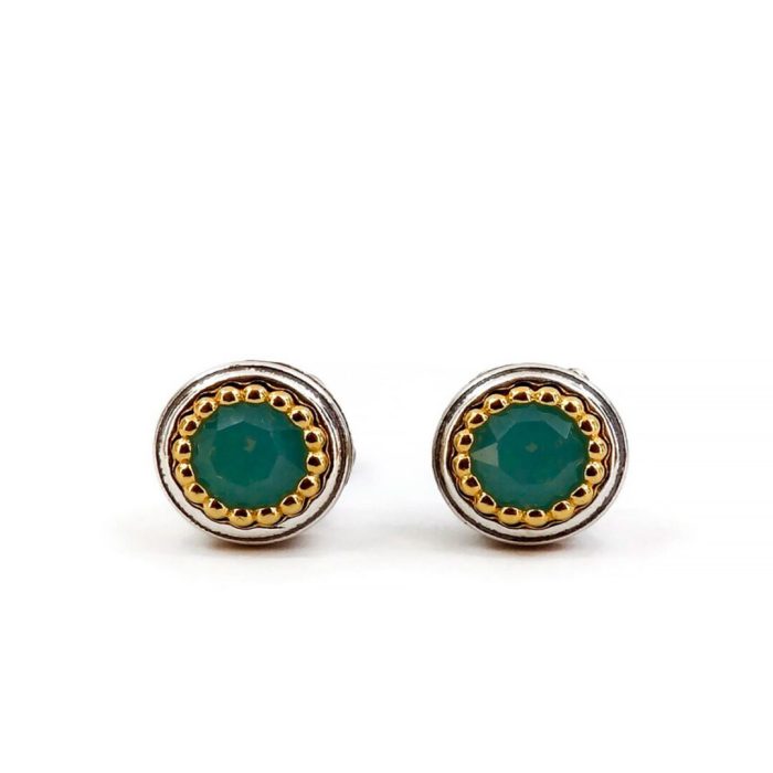 Byzantine Stud Earrings with Pacific Opal Swarovski Stone - Sterling Silver 925 Gold Plated - Image 3