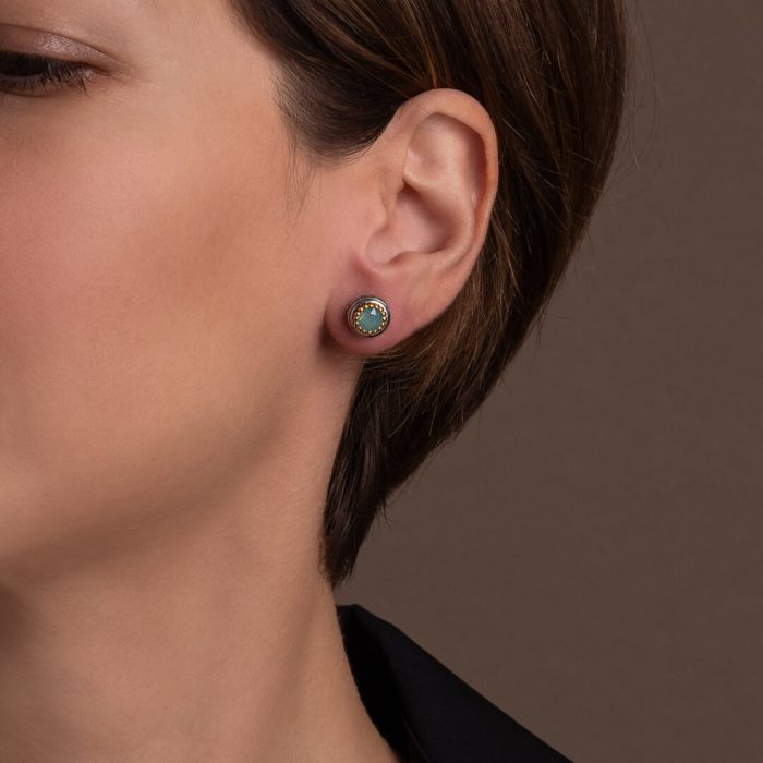 Byzantine Stud Earrings with Pacific Opal Swarovski Stone - Sterling Silver 925 Gold Plated - Image 2