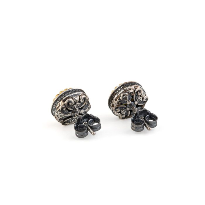 Byzantine Stud Earrings with Chrysolite - Sterling Silver 925 Gold Plated - Image 3