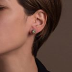 Byzantine Stud Earrings with Chrysolite - Sterling Silver 925 Gold Plated - Image 2