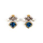 Byzantine Dangle Earrings with Natural London Blue Topaz - Sterling Silver 925 Gold Plated