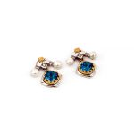 Byzantine Dangle Earrings with Natural London Blue Topaz - Sterling Silver 925 Gold Plated - Image 3