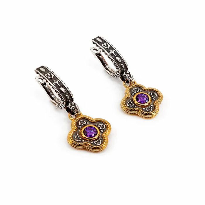 Byzantine Dangle Earrings with Amethyst Zircon - Image 1