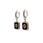 Byzantine Earrings with Natural London Blue Topaz and Black Enamel - Sterling Silver 925 Gold Plated - Image 2