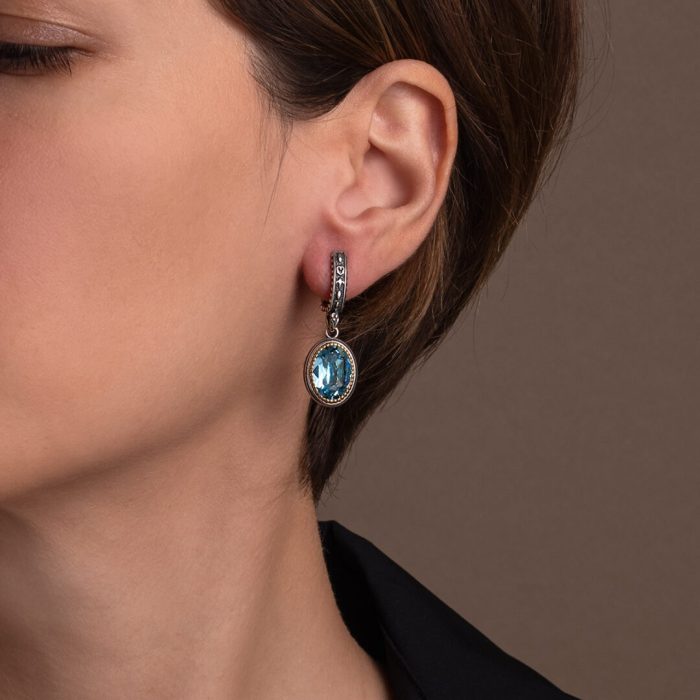 Byzantine Earrings with Crystal Stone - 925 Sterling Silver - Image 2