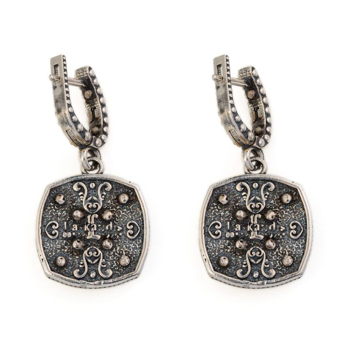 Byzantine Earrings with Natural Garnet Gemstone and White Enamel - Image 3