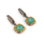 Byzantine Earrings with Pacific Opal Swarovski Stone - Sterling Silver 925 Gold Plated