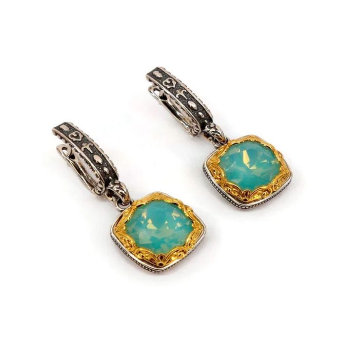 Byzantine Earrings with Pacific Opal Swarovski Stone - Sterling Silver 925 Gold Plated - Image 1