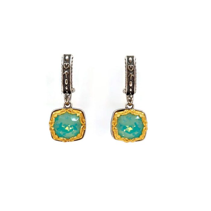 Byzantine Earrings with Pacific Opal Swarovski Stone - Sterling Silver 925 Gold Plated - Image 2