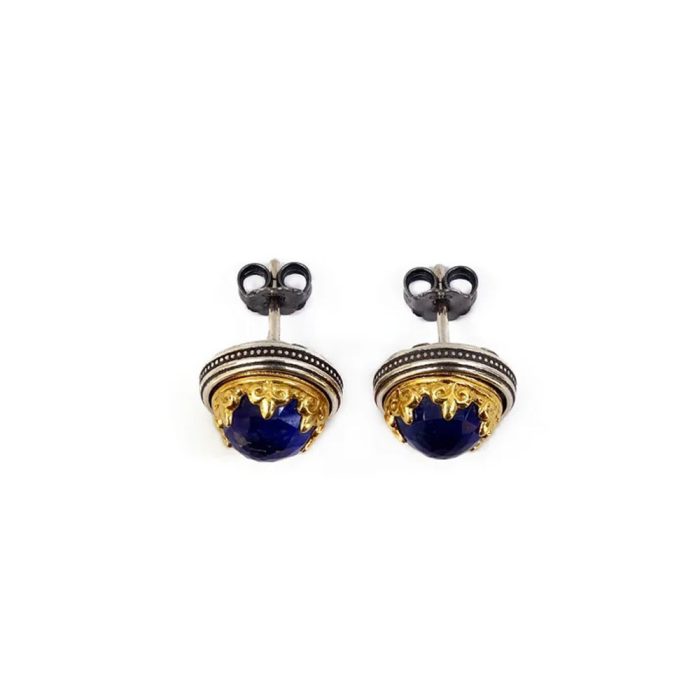 Byzantine Stud Earrings with Lapis Doublet Gemstone - Image 3