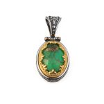 Byzantine Green Turquoise Pendant - 925 Sterling Silver Gold Plated