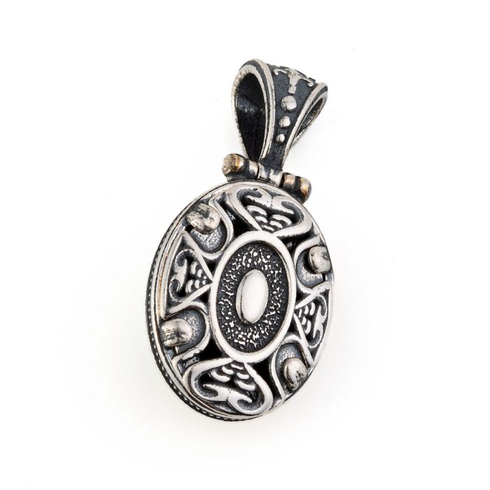 Byzantine Green Turquoise Pendant - 925 Sterling Silver Gold Plated - Image 2