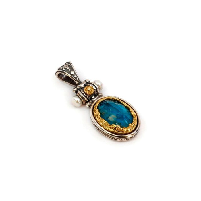 Byzantine Pendant with Natural Pearl and Apatite Doublet Stone - Image 2