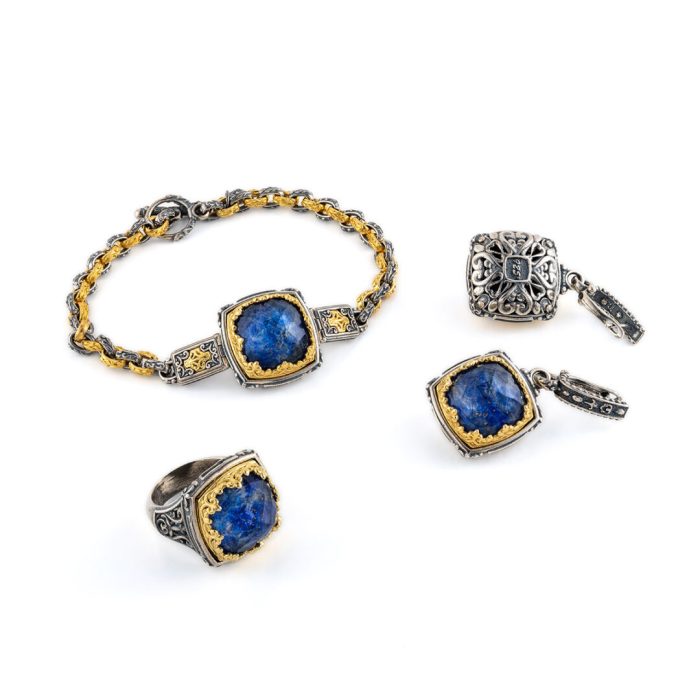 Byzantine Lapis Doublet Ring - 925 Sterling Silver Gold Plated - Image 5