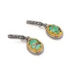 Byzantine Green Copper Doublet Dangle Earrings - Image 2