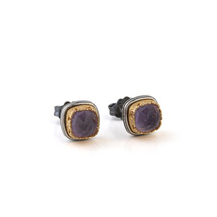 Byzantine Stud Earrings with Amethyst Doublet Gemstone