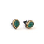 Byzantine Teardrop Stud Earrings with Malachite Doublet Gemstone