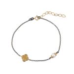 Cross Chain Bracelet with Pearl - 925 Sterling Silver