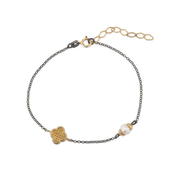 Cross Chain Bracelet with Pearl - 925 Sterling Silver - Image 1