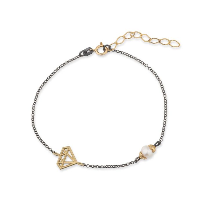 Diamond Chain Bracelet with Pearl - 925 Sterling Silver - Image 1
