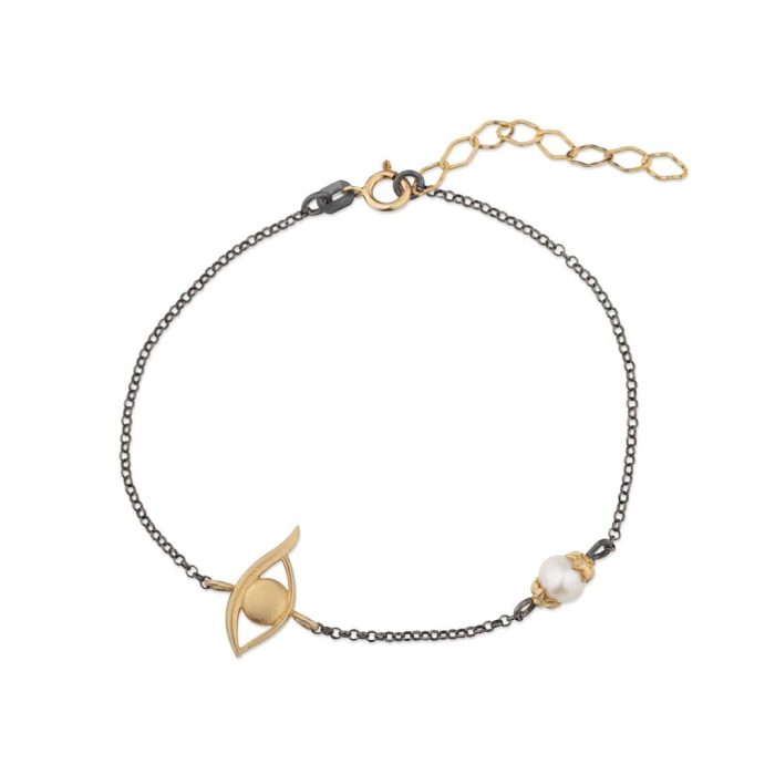 Eye Chain Bracelet with Pearl - 925 Sterling Silver - Image 1