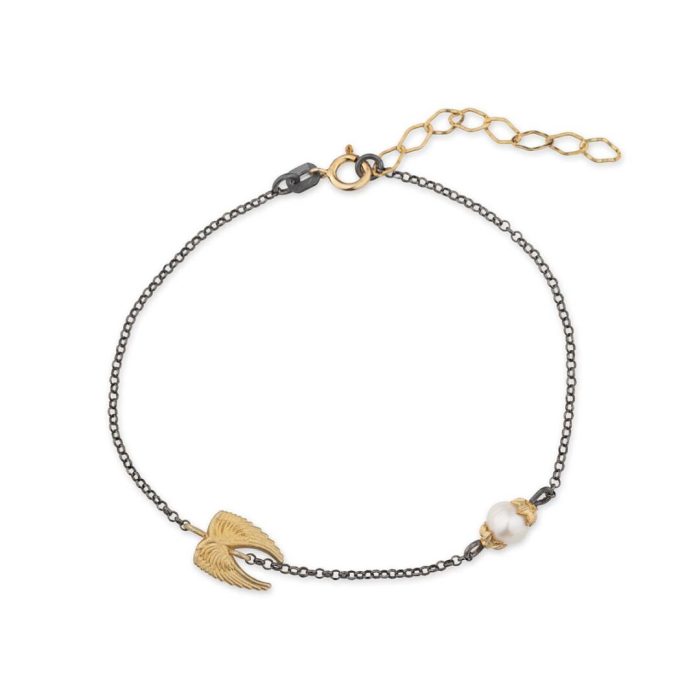 Wings Chain Bracelet with Pearl - 925 Sterling Silver - Image 1