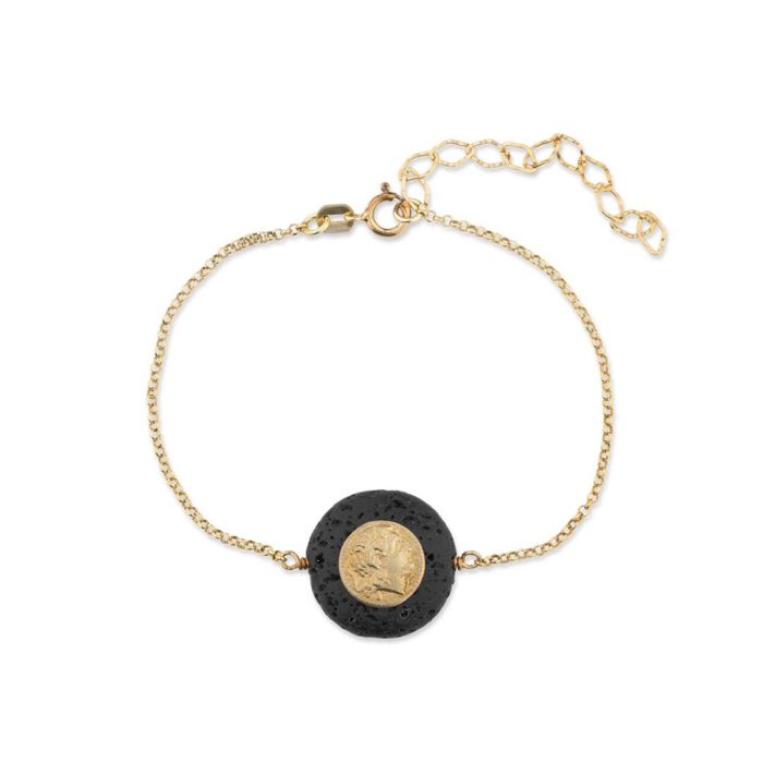 Alexander the Great Coin Chain Bracelet with Lava Stone - Image 1