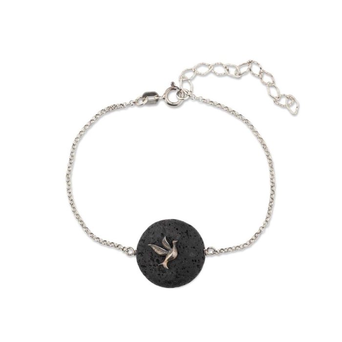 Dove Chain Bracelet with Lava Stone - Image 1
