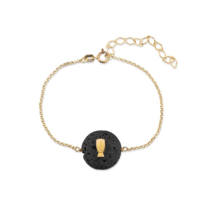 Cycladic Idol Chain Bracelet with Lava Stone - Image 1