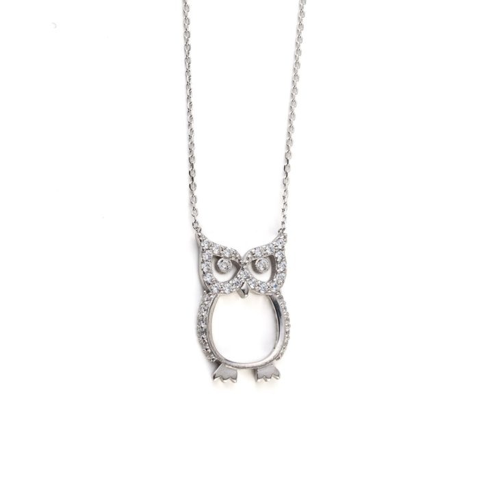 Owl Necklace with Zircon - 925 Sterling Silver - Image 1