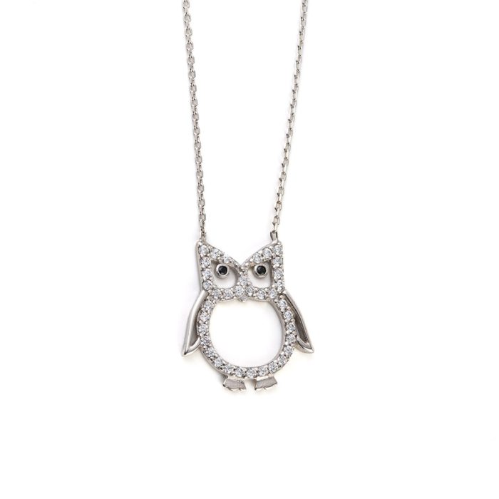 Owl Zircon Necklace - 925 Sterling Silver - Image 1