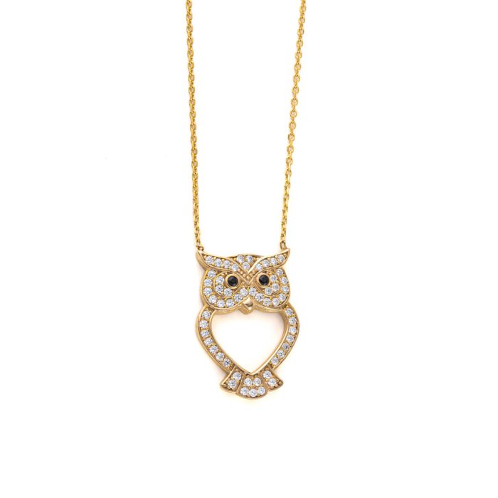 Owl Zircon Necklace - 925 Sterling Silver Gold Plated - Image 1