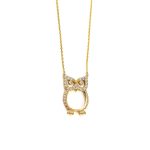 Owl Necklace with White Zircon - 925 Sterling Silver Gold Plated