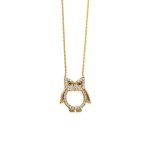 Owl Necklace with White Zircon - 925 Sterling Silver and Gold Plated