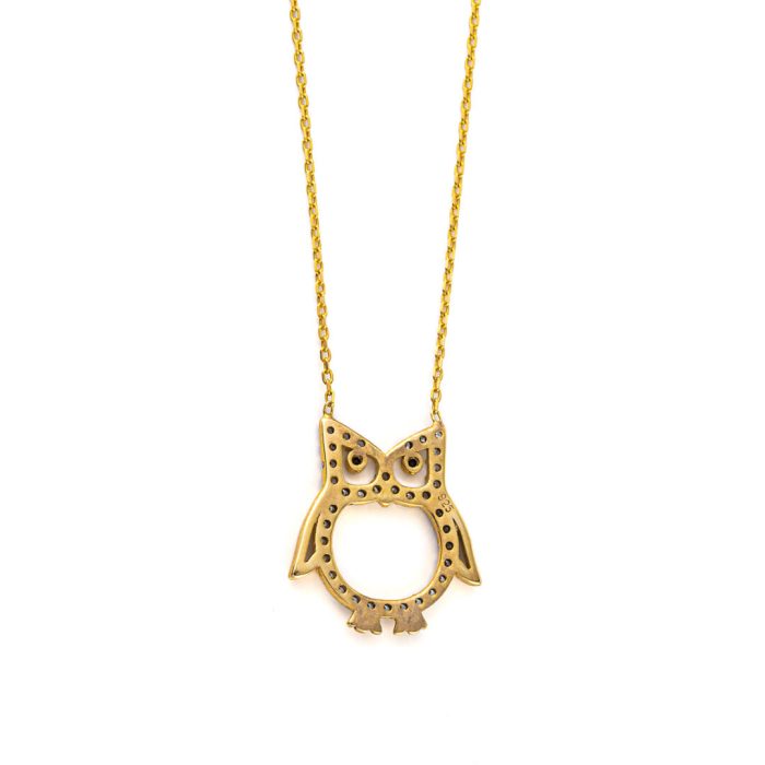 Owl Necklace with White Zircon - 925 Sterling Silver and Gold Plated - Image 2