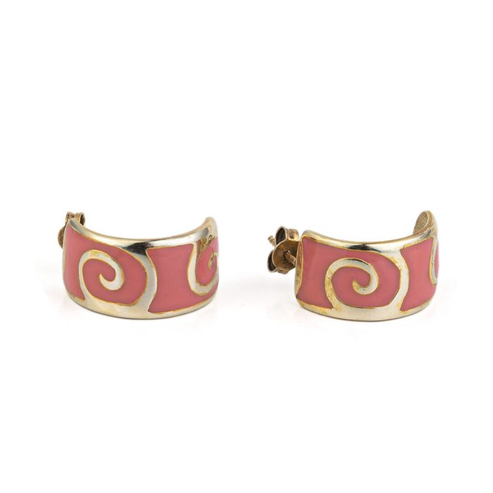 Spiral Stud Earrings with enamel - 925 Sterling Silver and Gold Plated - Image 1