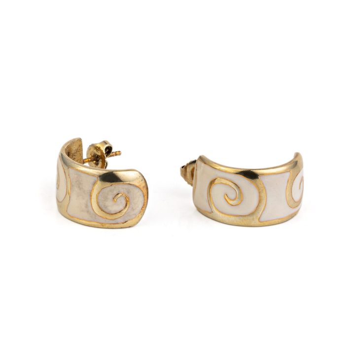 Spiral Stud Earrings with white enamel - 925 Sterling Silver and Gold Plated - Image 1