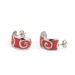 Spiral Stud Earrings with red enamel