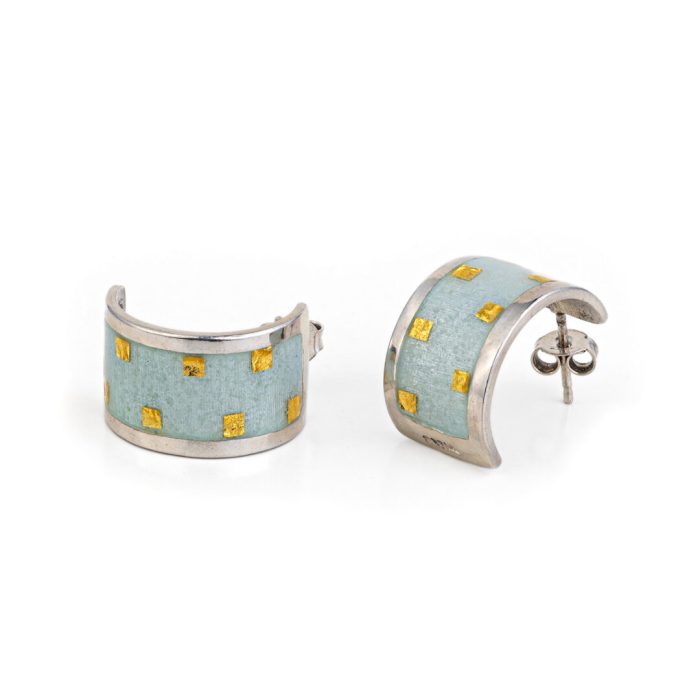 Stud Earrings with light blue enamel - 925 Sterling Silver - Image 1