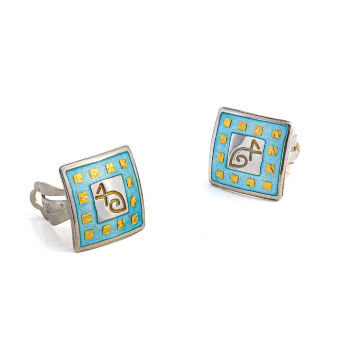 Square Fish Earrings - 925 Sterling Silver and Gold Plated - Image 1