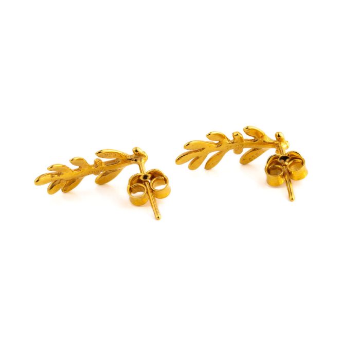 Olive Leaf Long Stud Earrings - Sterling Silver and Gold Plated - Image 3