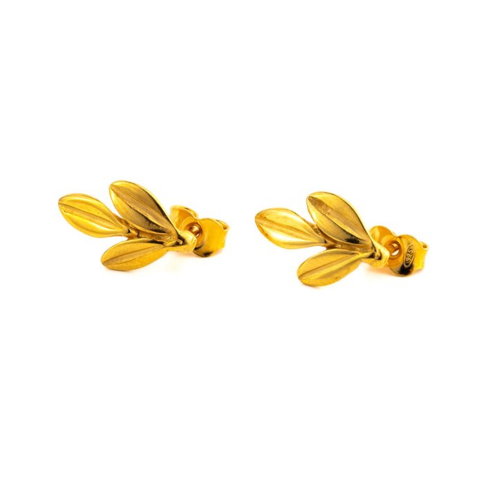 Olive Leaf Stud Earrings - Sterling Silver and Gold Plated - Image 1