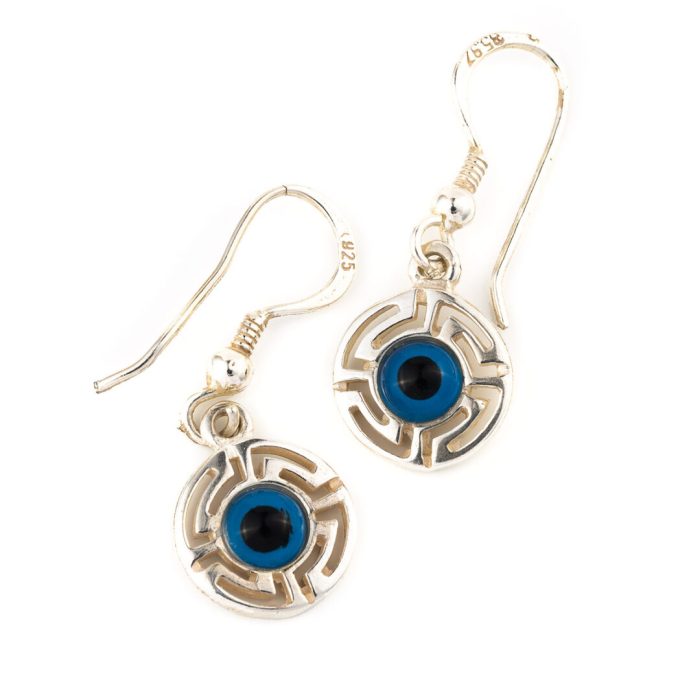 Meandros Earrings with Evil Eye - 925 Sterling Silver - Image 1