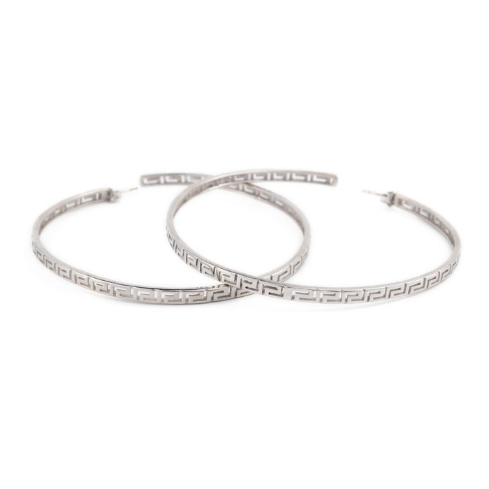 Silver Meander Hoop Earrings - Image 2