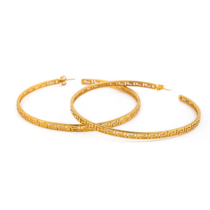 Gold Plated Meander Hoop Earrings - Image 3