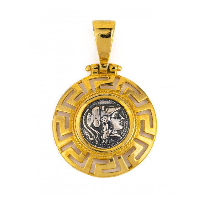 Goddess Athena Coin Pendant - Sterling Silver Gold plated - Image 1
