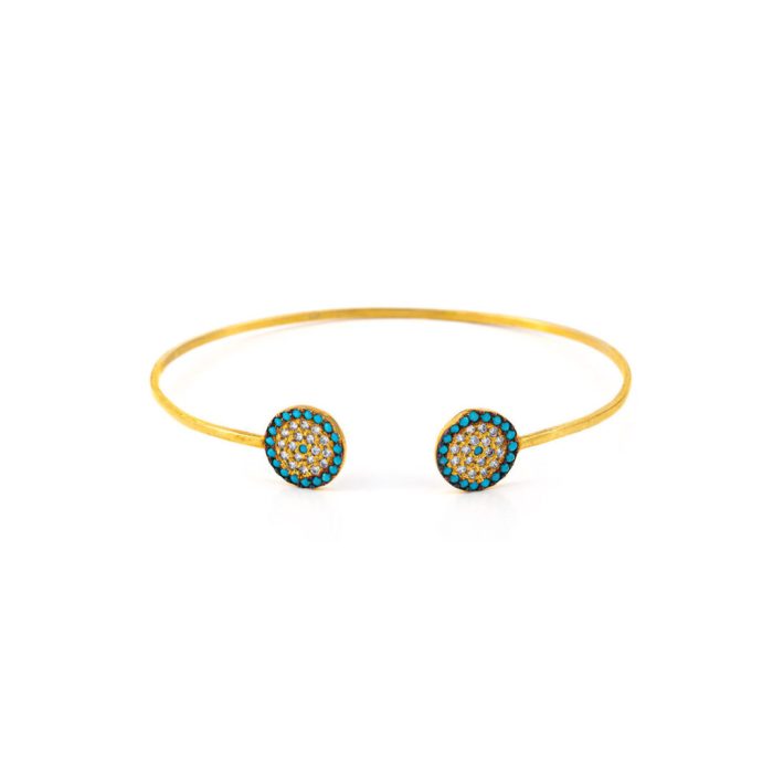 Evil Eye Bracelet with Turquoise & Zircons - Silver and Gold Plated - Image 1