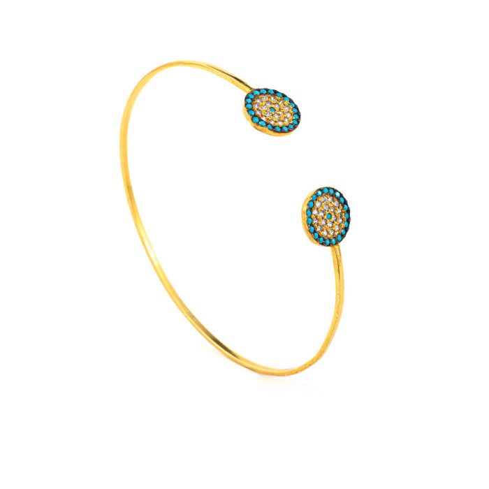 Evil Eye Bracelet with Turquoise & Zircons - Silver and Gold Plated - Image 3